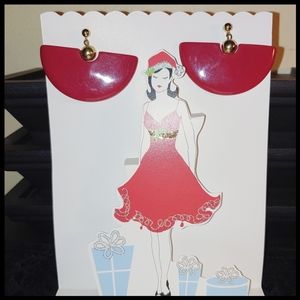 Vitage Red Half Circle Clip On Earrings